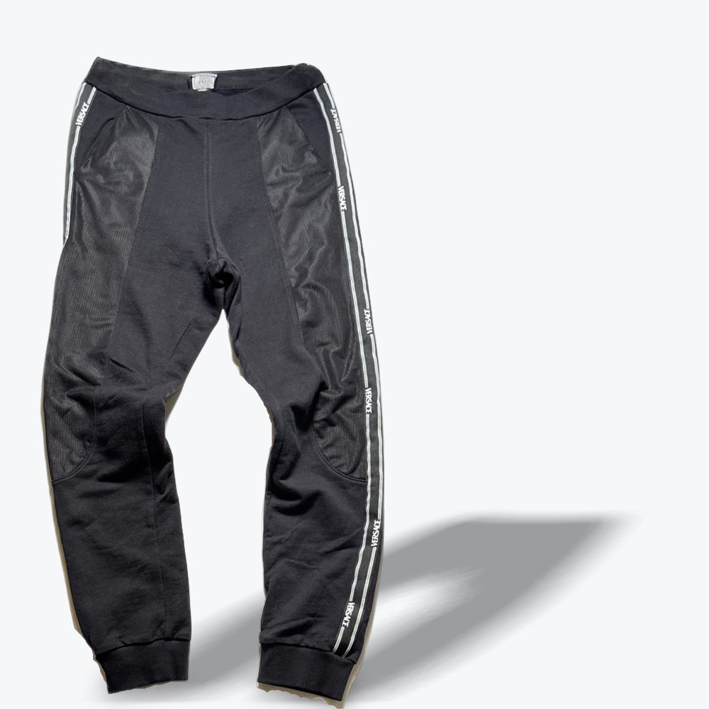 Versace Jogger Sweatpants Logo Tape Mesh Black Streetwear Unisex Kids 10-12